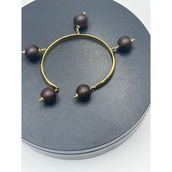 Kate Spade New York Second Nature Cuff Party Wood Brown Bead Gold Plat Bracelet - Picture 5 of 7